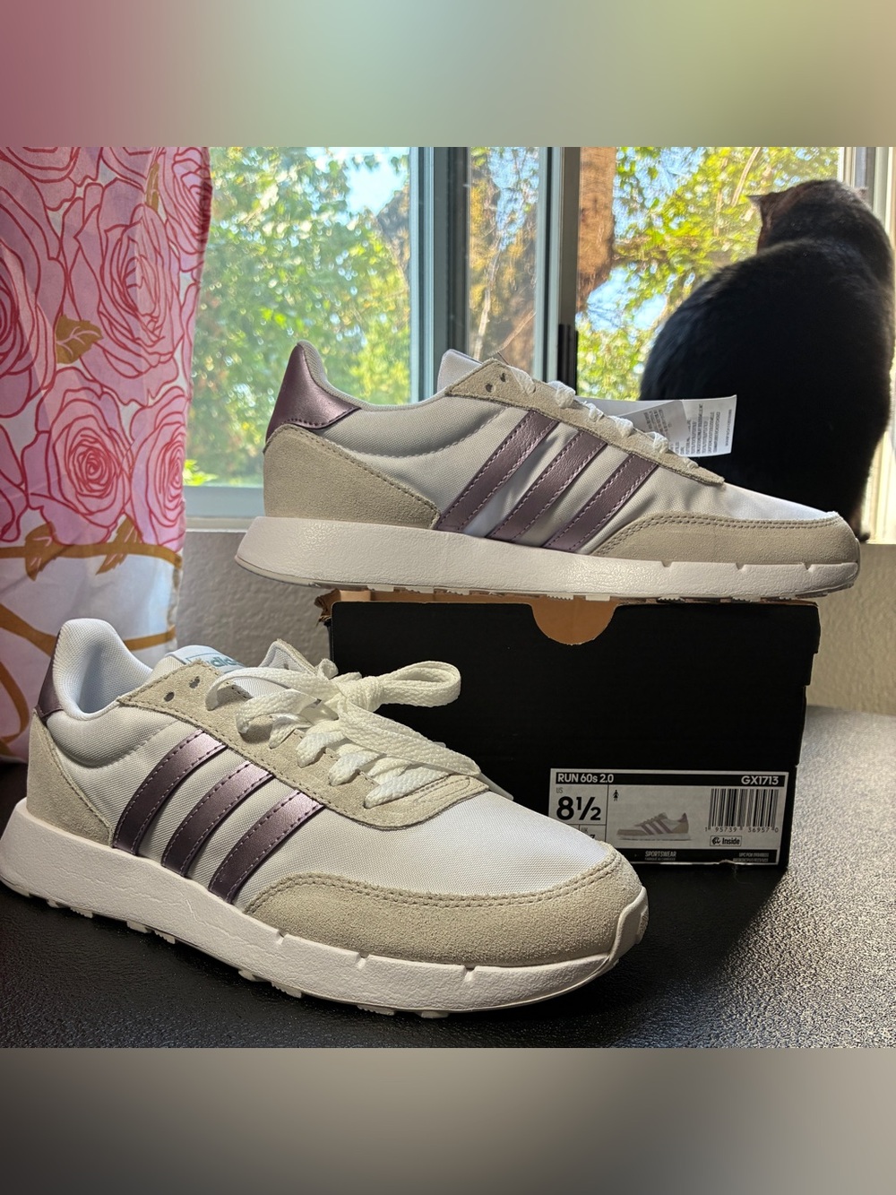 adidas Run 60’s 2.0 Women’s Sneakers in White and Metallic Lilac
